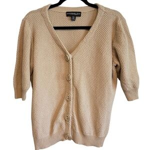Monterey Bay Cardigan Sweater PXL Tan Short Sleeve Button Front Cotton Knit
